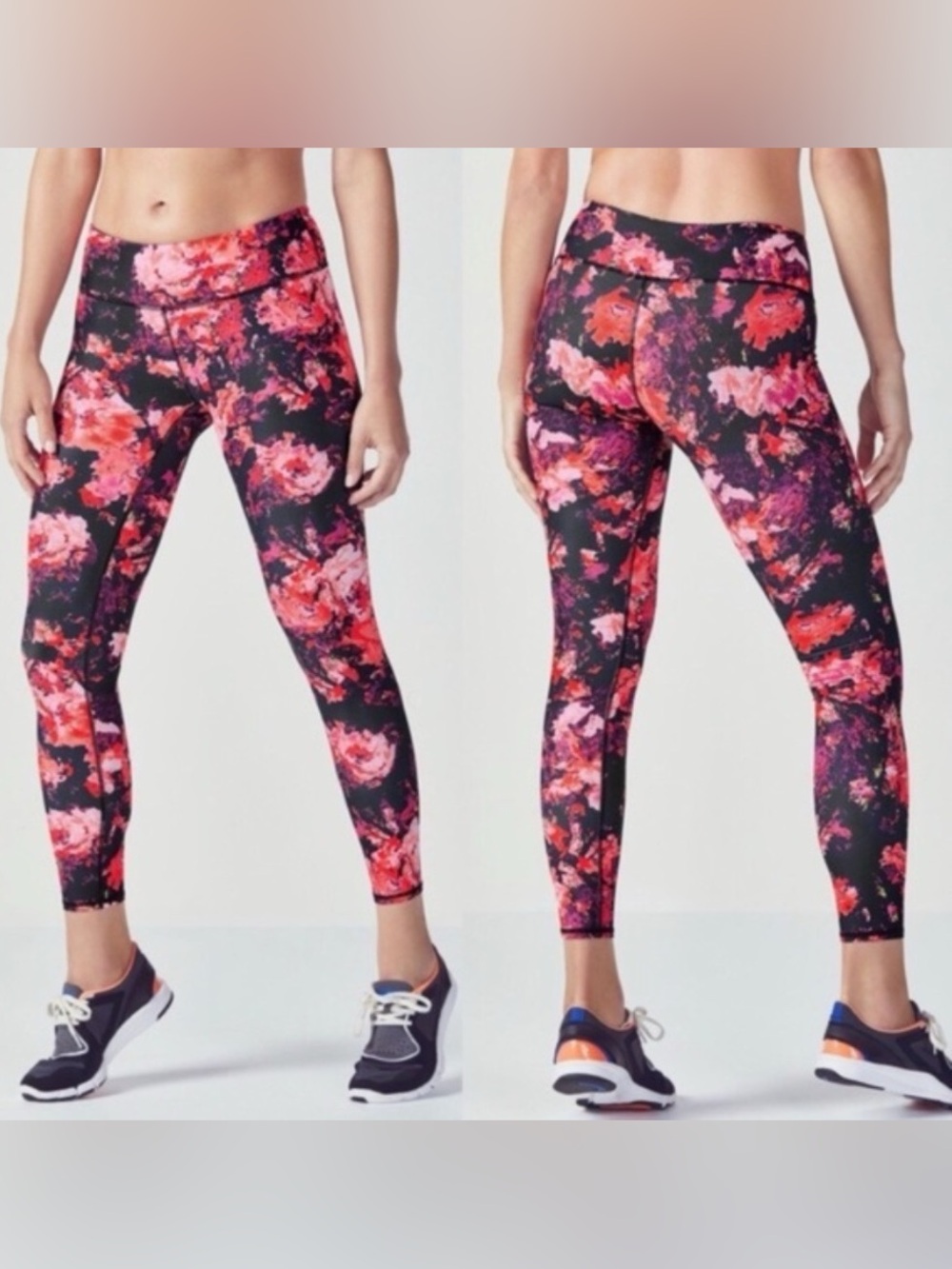 Fabletics Salar Floral Print Black Pink Leggings Sz M Yoga Pants Compression NWT - Picture 2 of 10